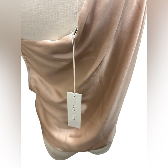 THE SEI NWT One Shoulder Cowl Neck Silk Camisole in Champagne Sz 0 - Picture 4 of 9